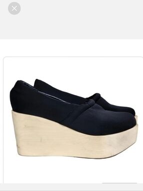 Jeffrey Campbell  Raffel Chunky Wood Platform Wedge Slip On Black Size 9